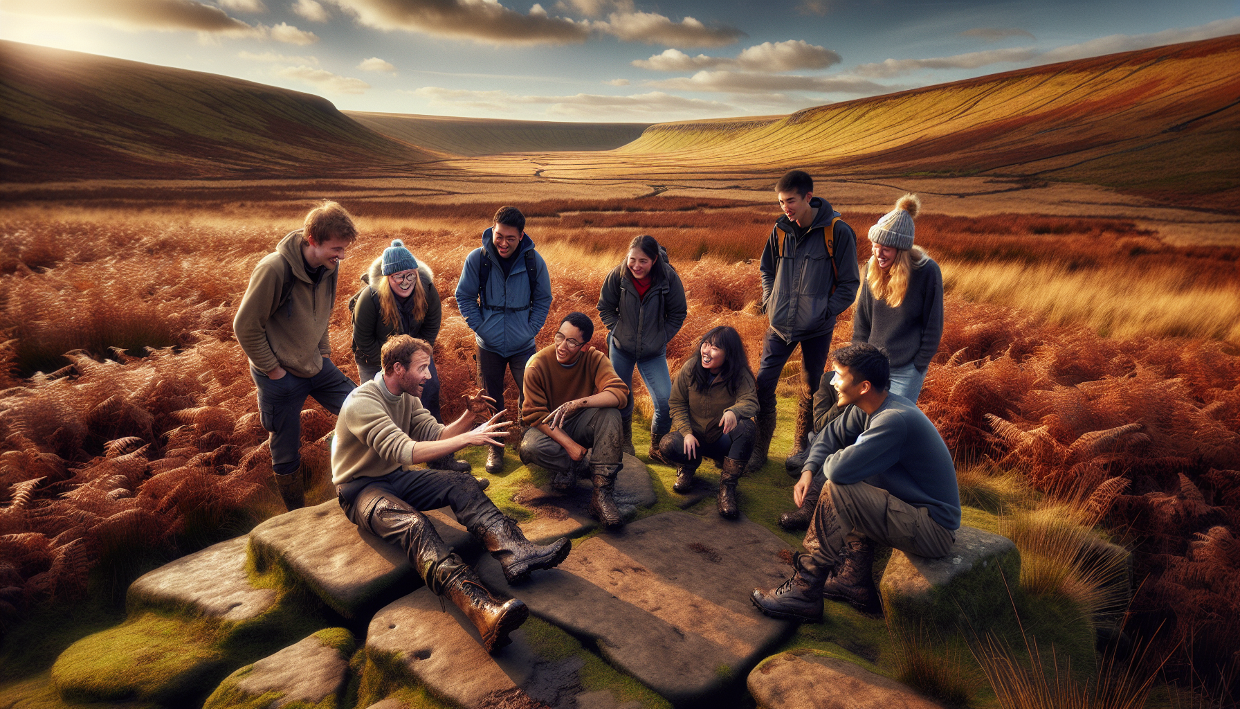 Group learning navigation skills with a guide as part of local outdoor services in the UK
