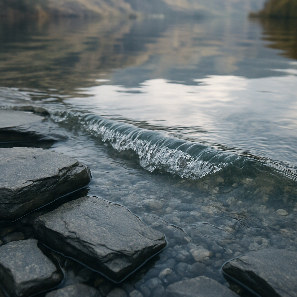 Clear cold water on slate rocks typical of wild swimming Lake District locations