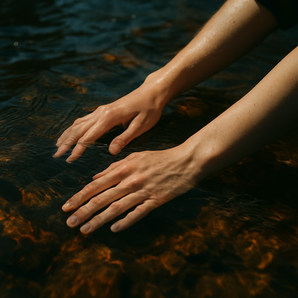Close-up of wild swimming UK cold water immersion in a clear Scottish river