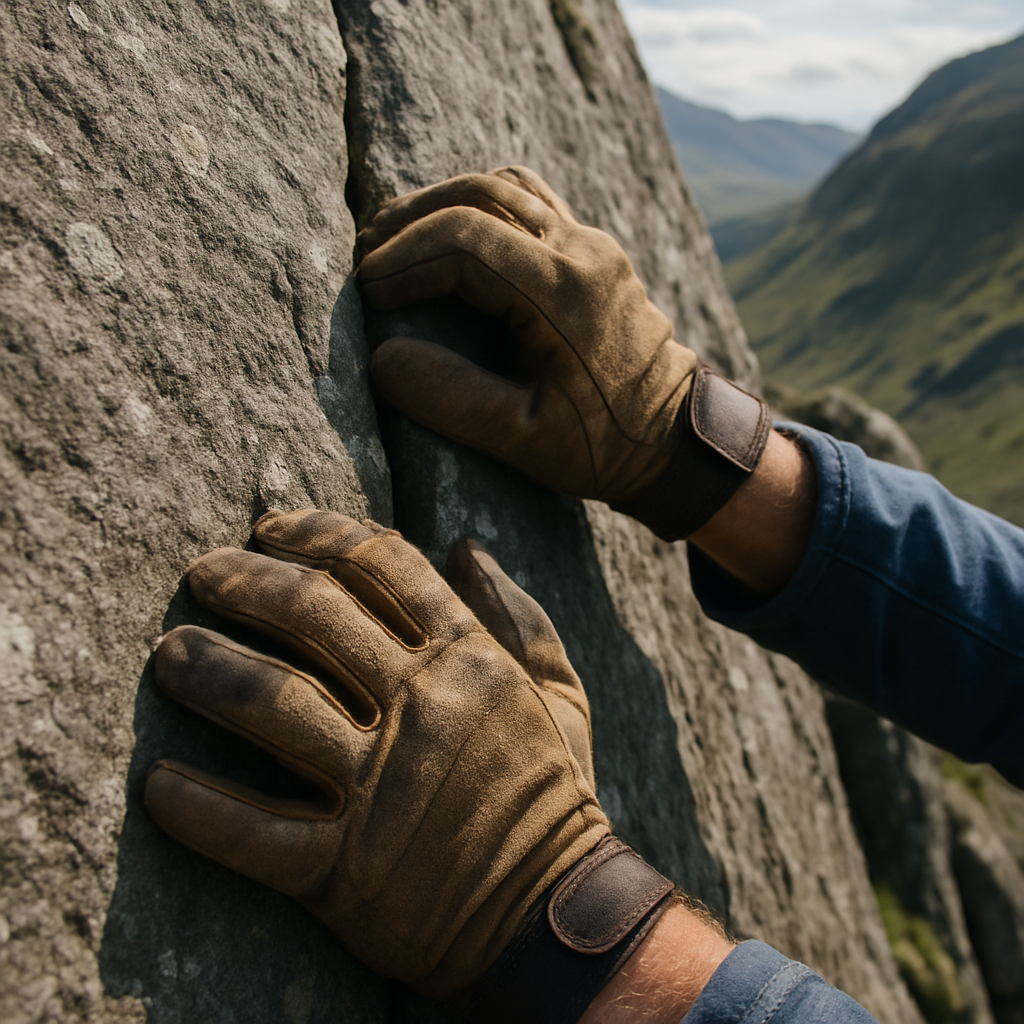 Close-up of hands gripping rock on a UK scrambling route, relevant to scrambling grades UK explained